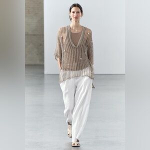 ZARA BEADED METALLIC THREAD KNIT TUNIC